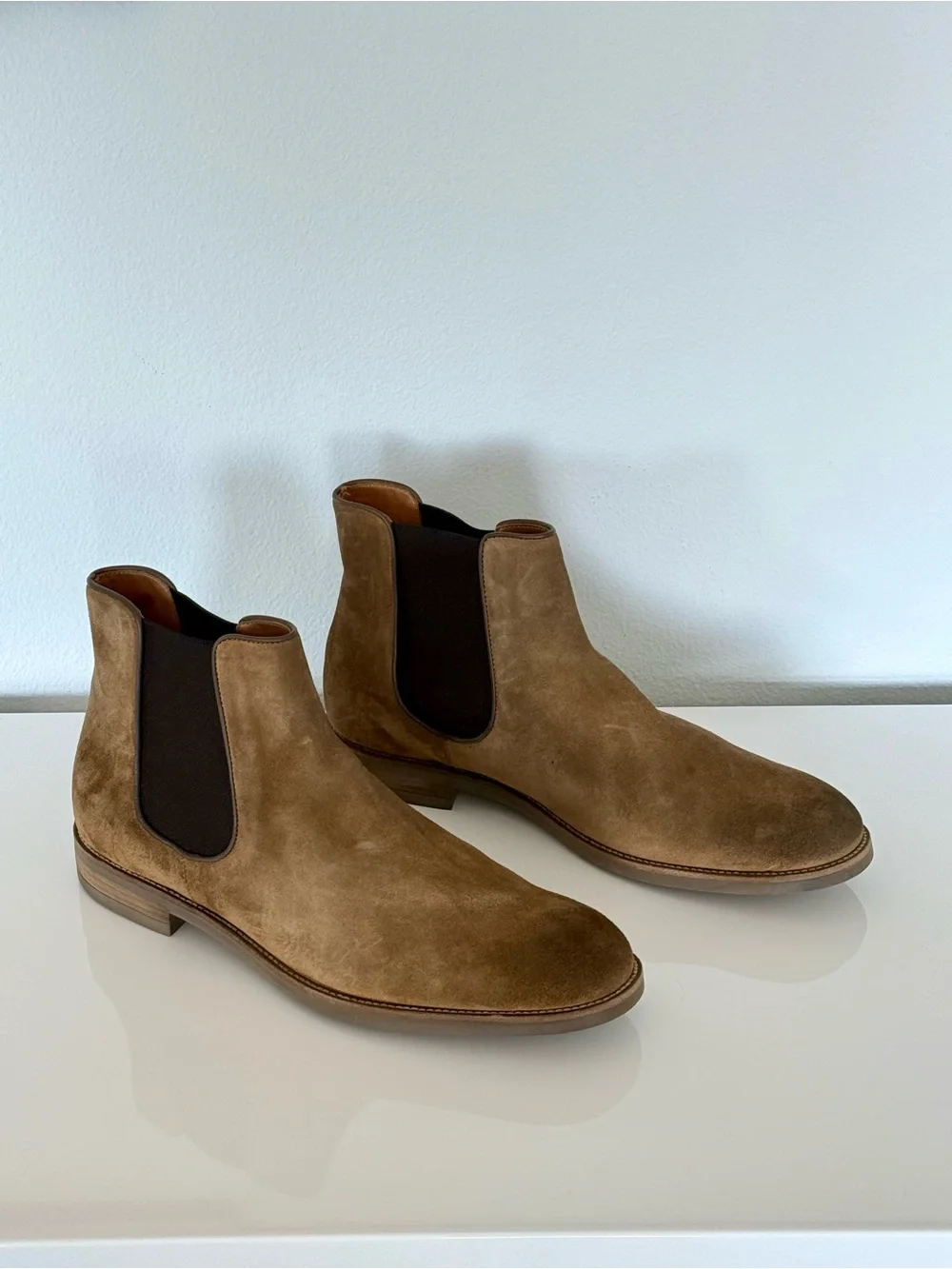 John Varvatos Varick Tan Suede Short Chelsea Boots